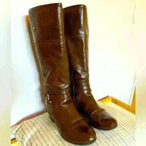 EUC Liz Claiborne brown Leather Zip Up Riding High Boots Size 9.5W